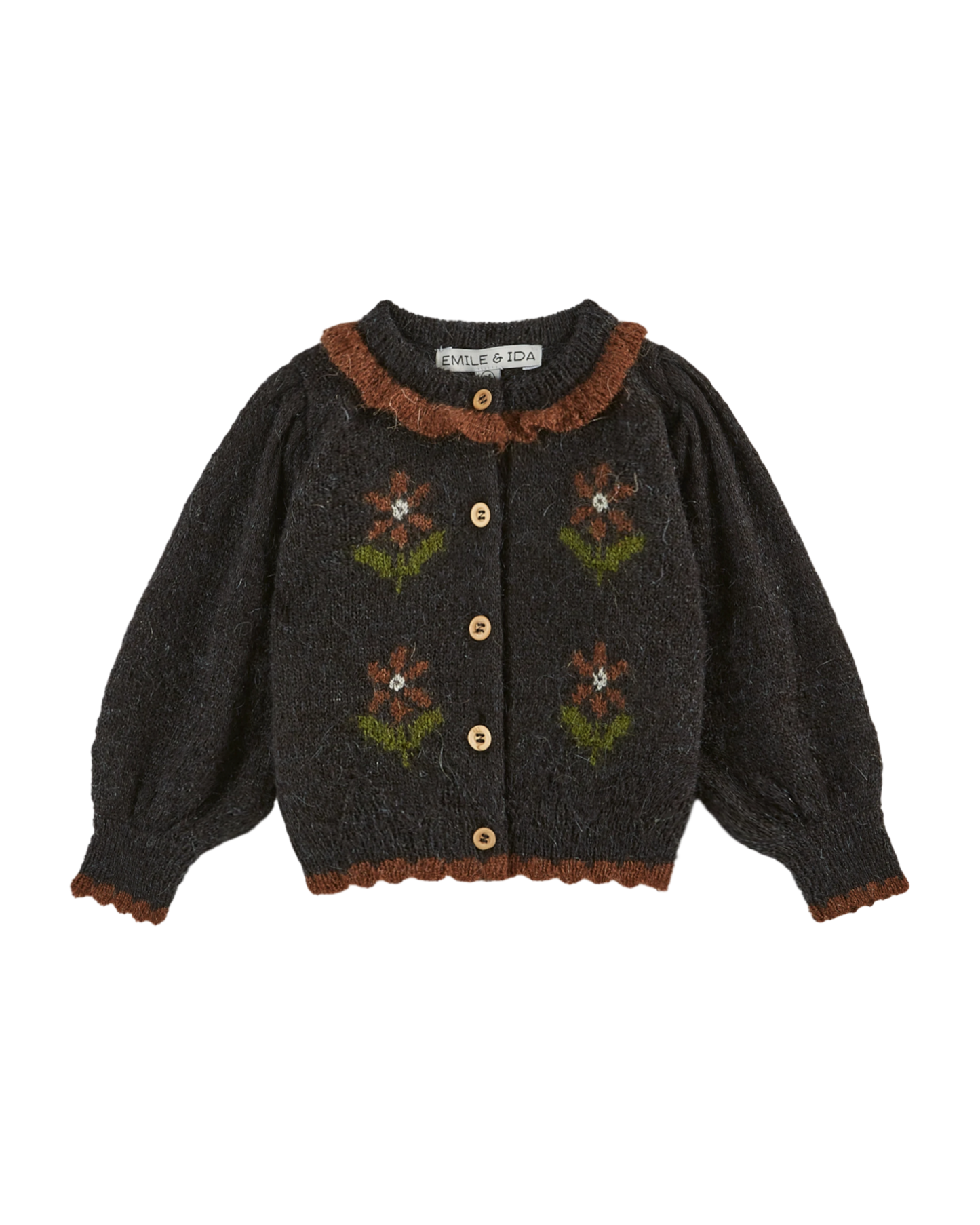 Cardigan fleurs intarsia bitume