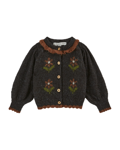 Cardigan fleurs intarsia bitume