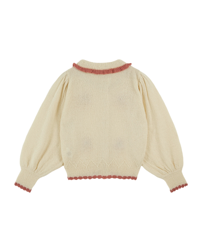 Cardigan fleurs intarsia écru