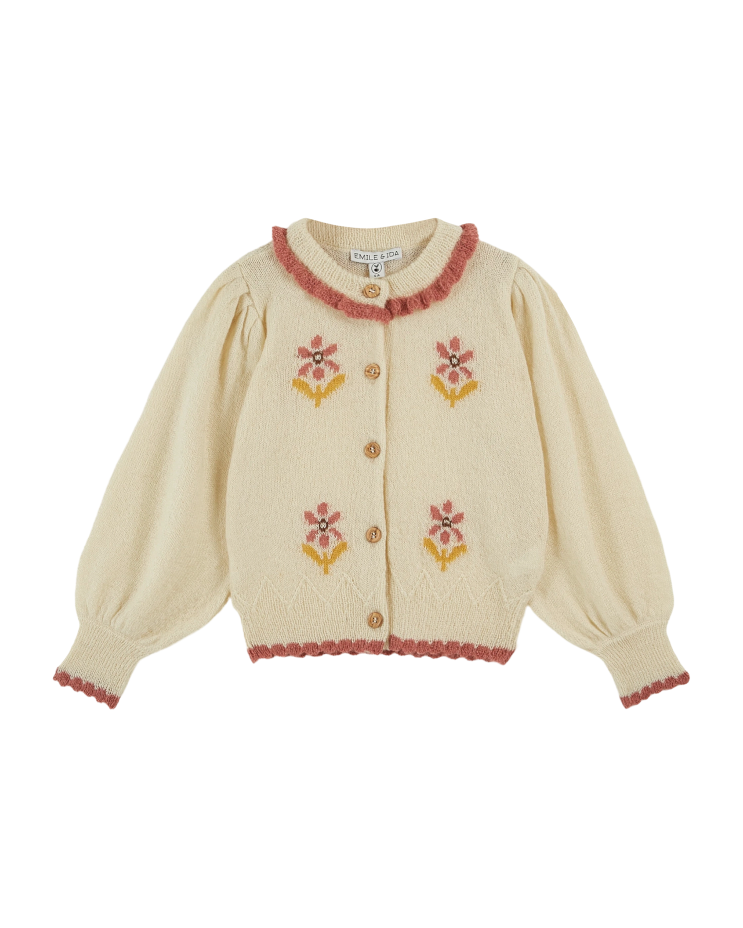 Cardigan fleurs intarsia écru