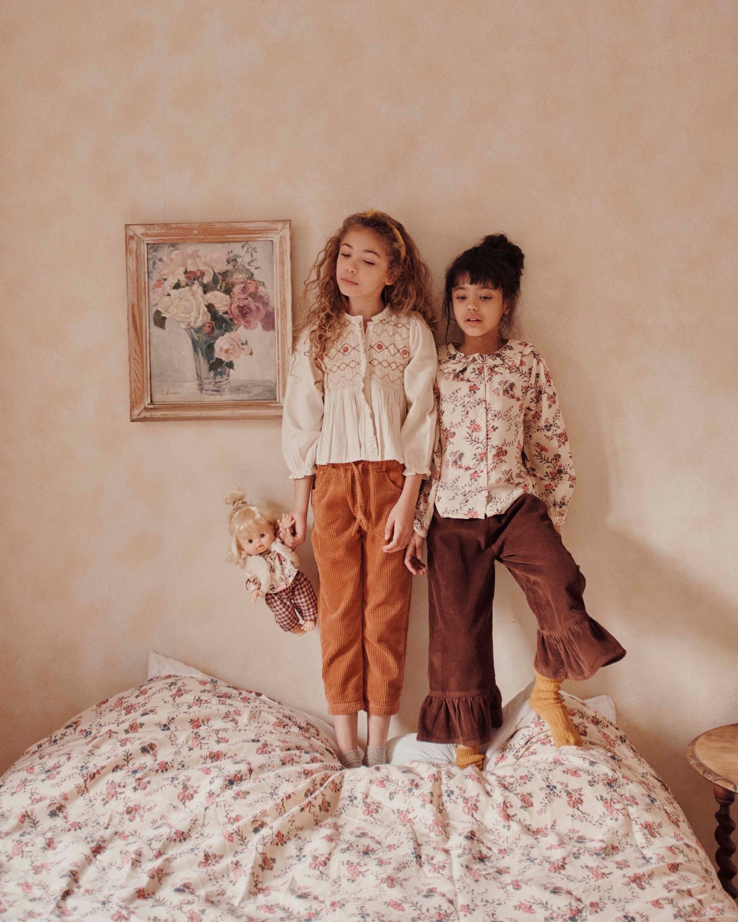 Pantalon crop velours volanté cacao