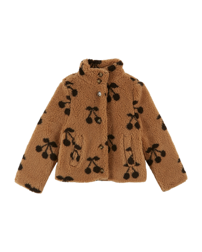 Manteau enfant cerises sherpa caramel