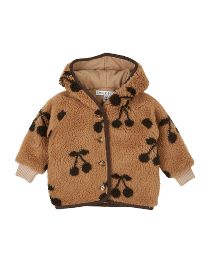 Veste à capuche sherpa cerises caramel