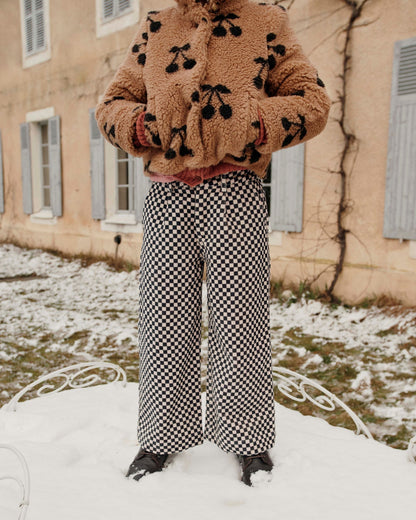 Pantalon droit velours damier noir et blanc