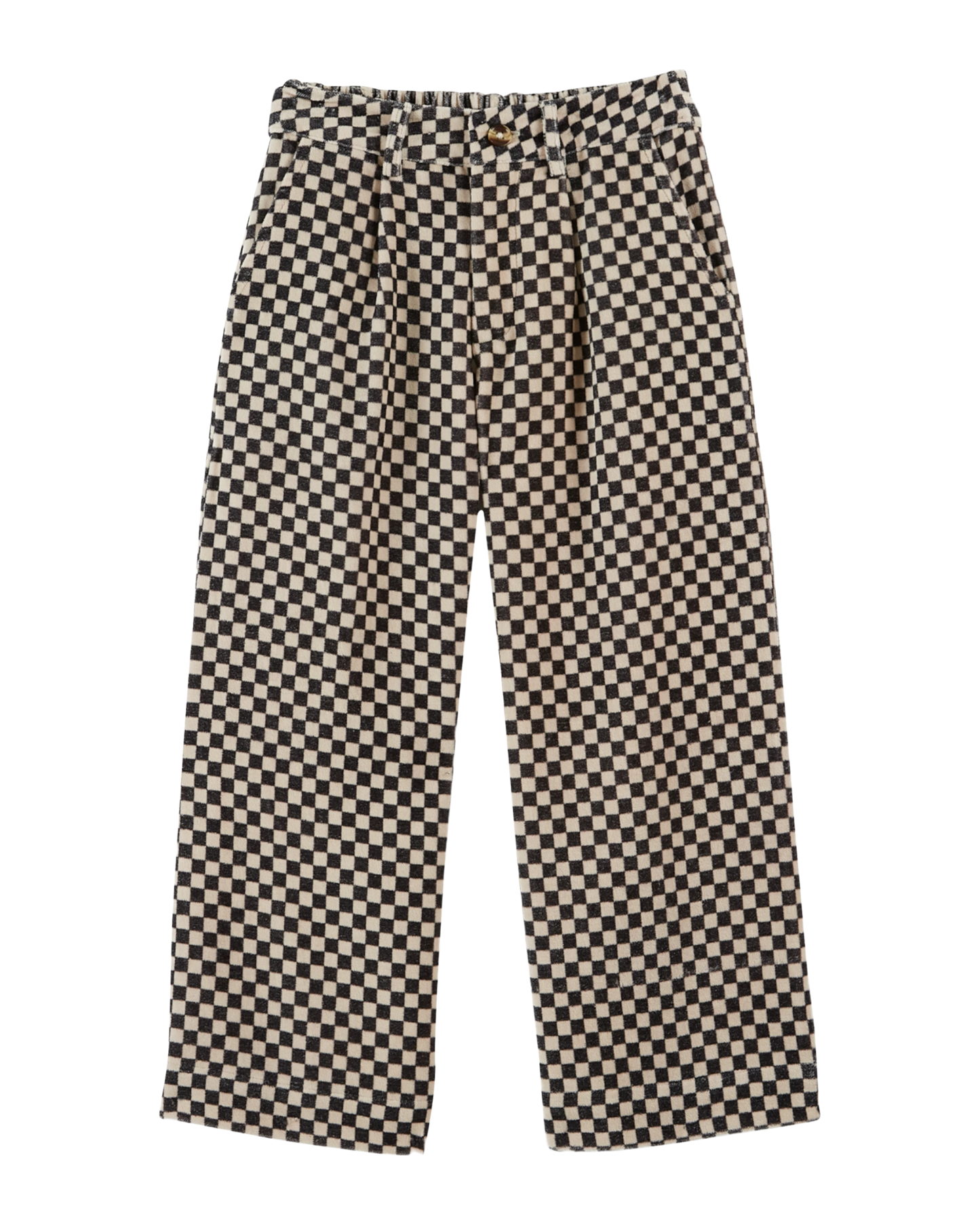 Pantalon droit velours damier noir et blanc