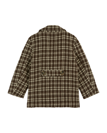 Manteau laine carreaux chocolat