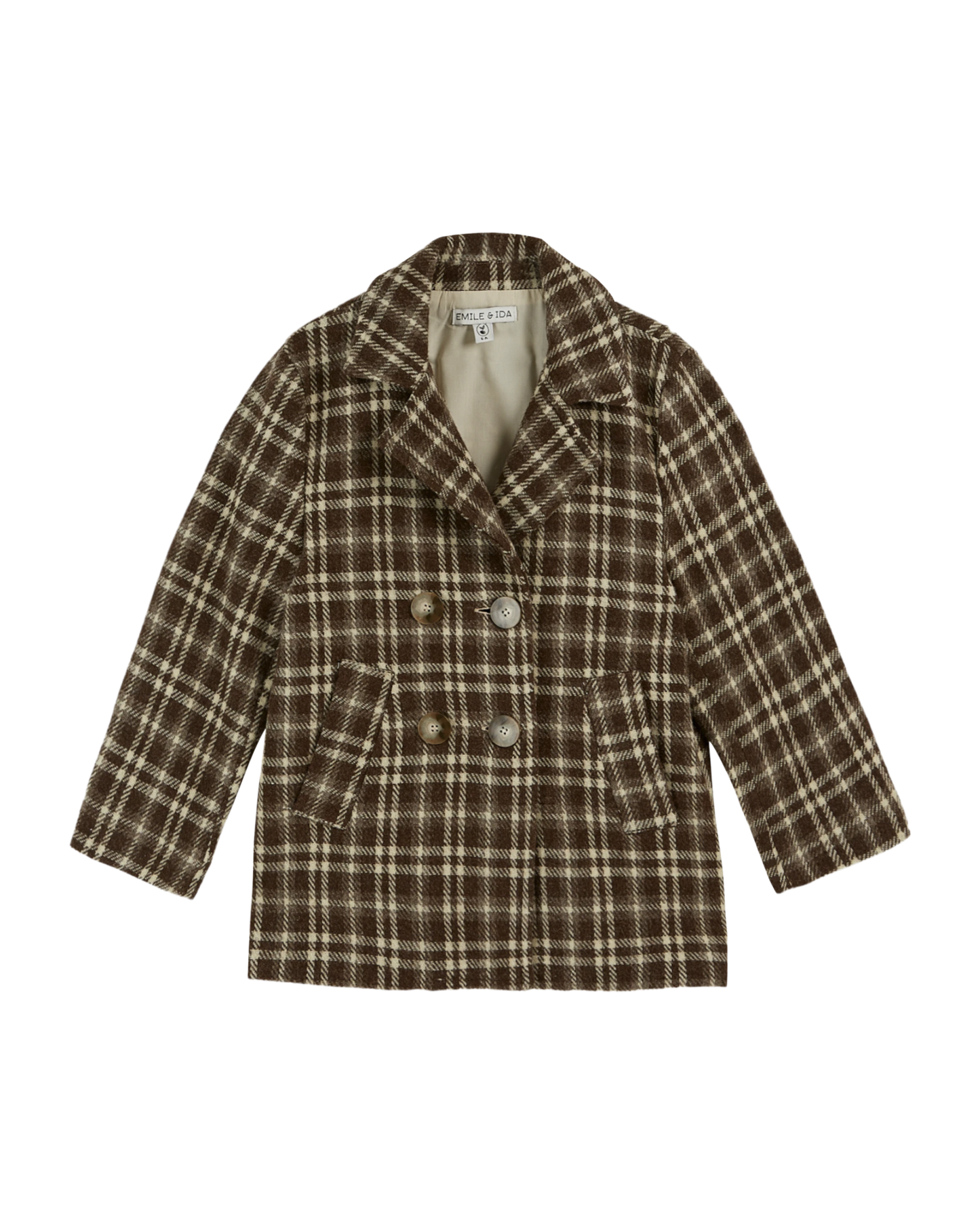 Manteau laine carreaux chocolat