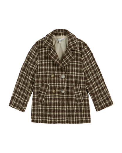 Manteau laine carreaux chocolat