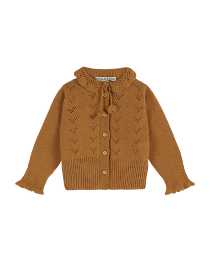 Cardigan col crochet caramel