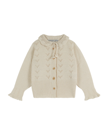 Cardigan col crochet écru