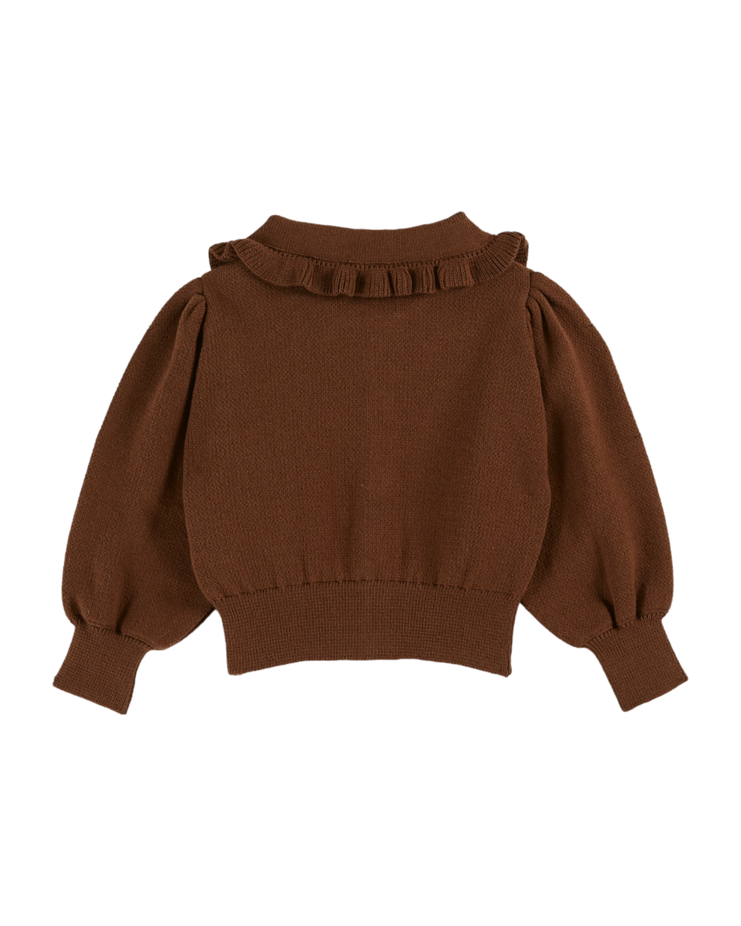 Cardigan col volanté coton bio chocolat