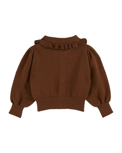 Cardigan col volanté coton bio chocolat