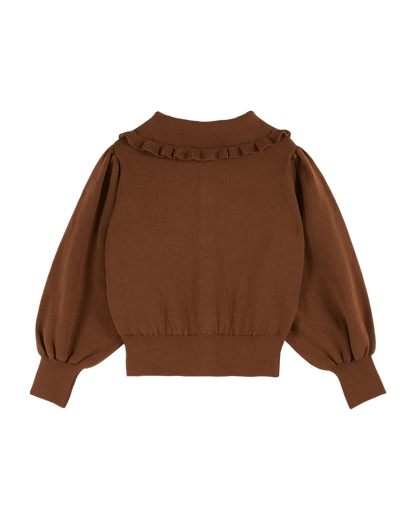 Cardigan col volanté coton bio chocolat