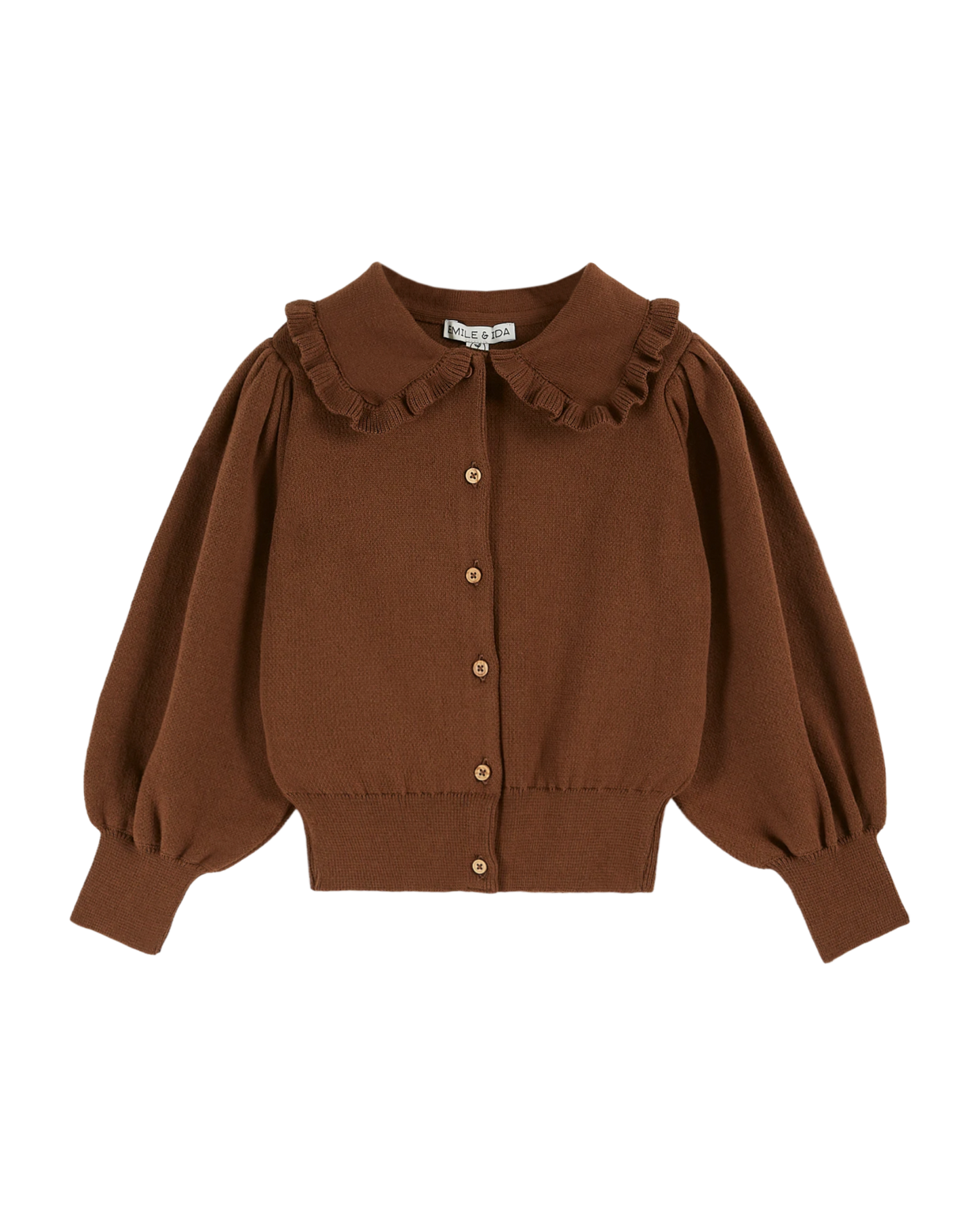 Cardigan col volanté coton bio chocolat