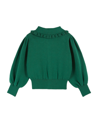 Cardigan col volanté coton bio vert