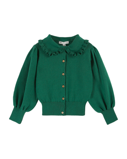 Cardigan col volanté coton bio vert