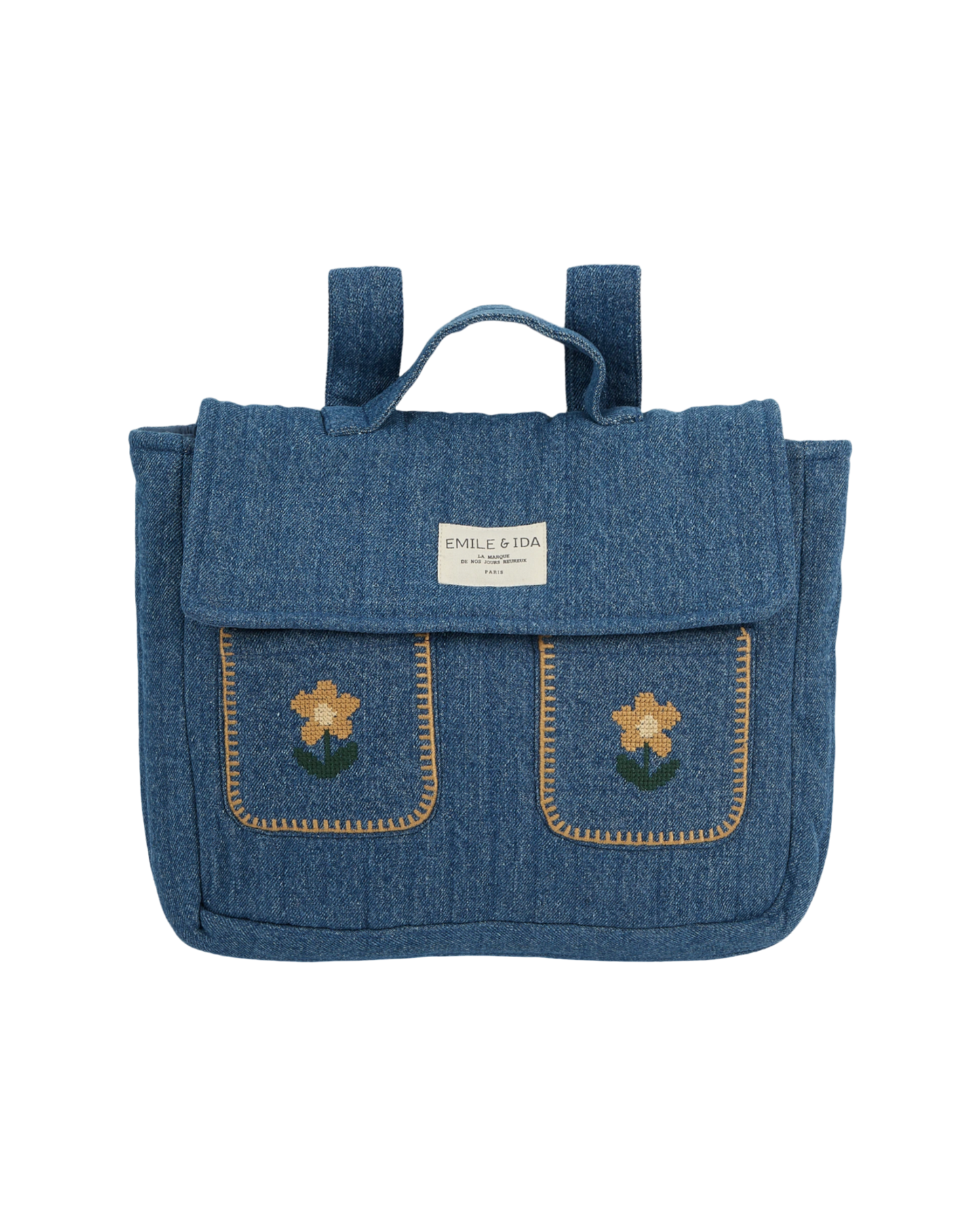 Cartable matelassé brodé denim