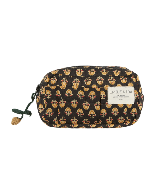 Trousse à crayons à fleurs noir