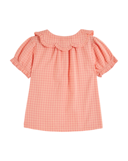 Blouse col fleurs vichy pivoine