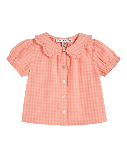 Blouse col fleurs vichy pivoine