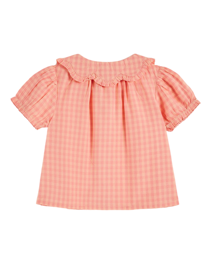Blouse col fleurs vichy pivoine