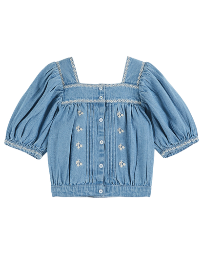 Blouse brodée chambray