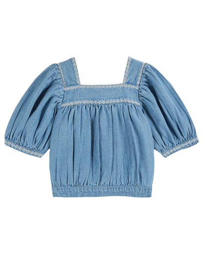 Blouse brodée chambray
