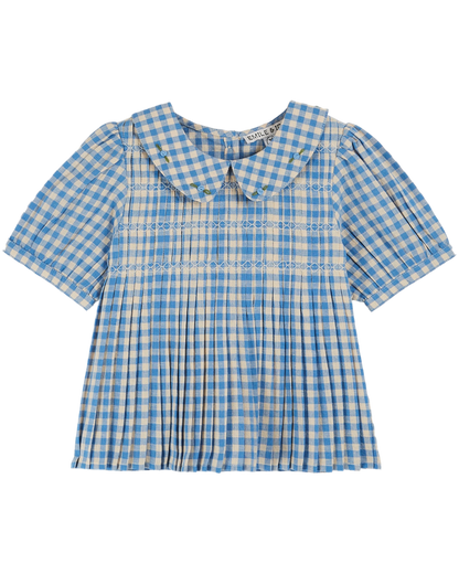 Blouse smockée vichy bleu
