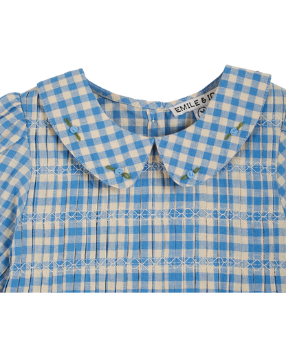 Blouse smockée vichy bleu