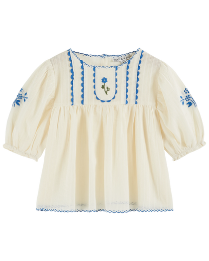 Blouse brodée main écru