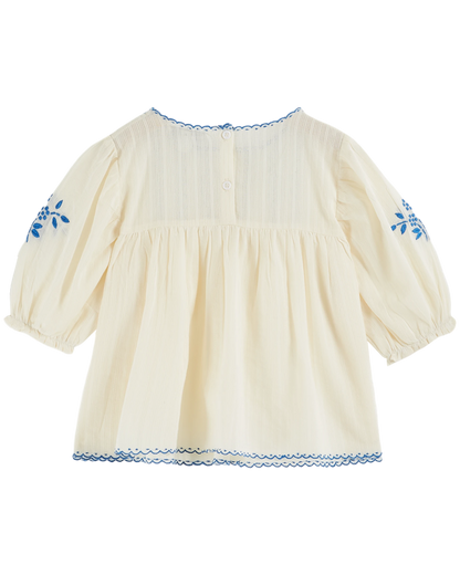 Blouse brodée main écru