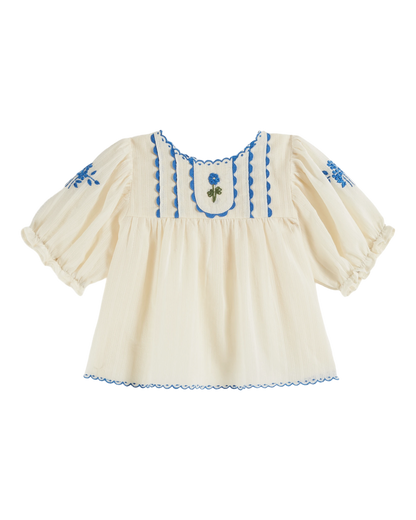 Blouse brodée main écru