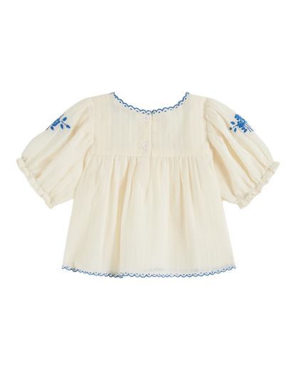 Blouse brodée main écru