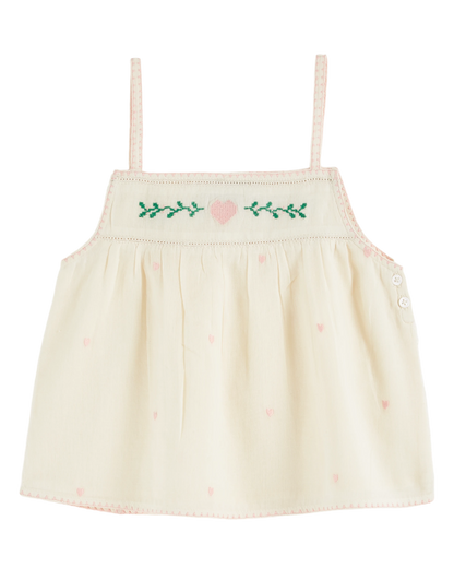 Top broderie coeur écru