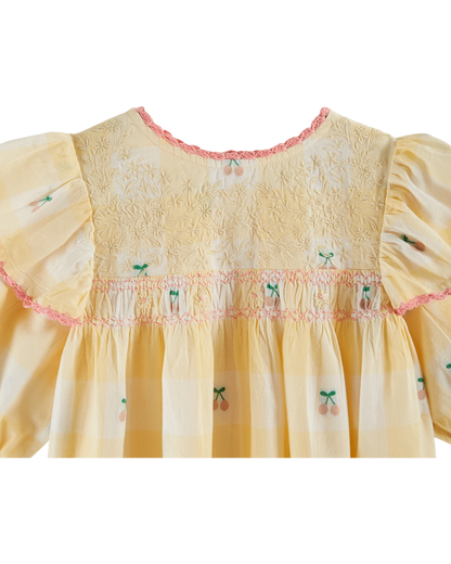 Blouse brodée volantée vichy cerises