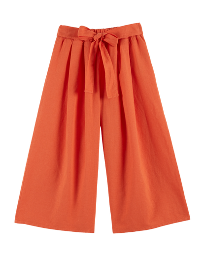 Pantalon noué lin et coton orange