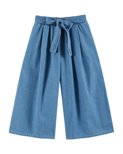 Pantalon noué coton chambray