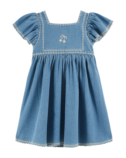 Robe brodée denim