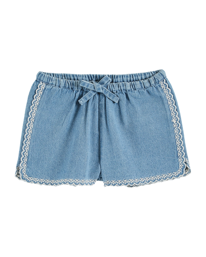 Short brodé denim clair