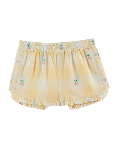 Short volanté cerises vichy jaune