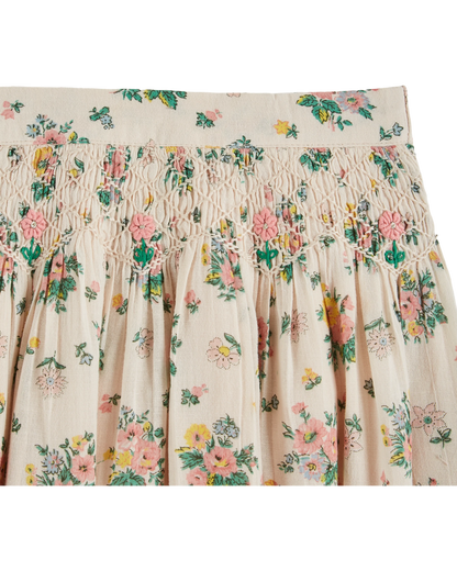 Jupe brodée smockée printemps rose