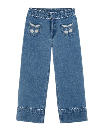 Pantalon poches brodées denim
