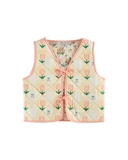 Veste sans manches matelassée vichy jaune