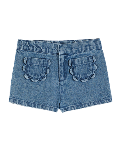 Short poches fleurs denim