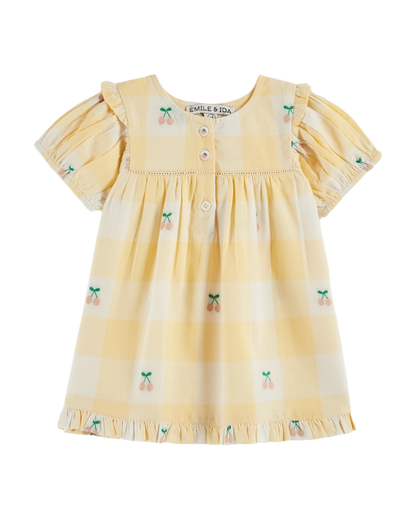Robe bébé cerises vichy jaune