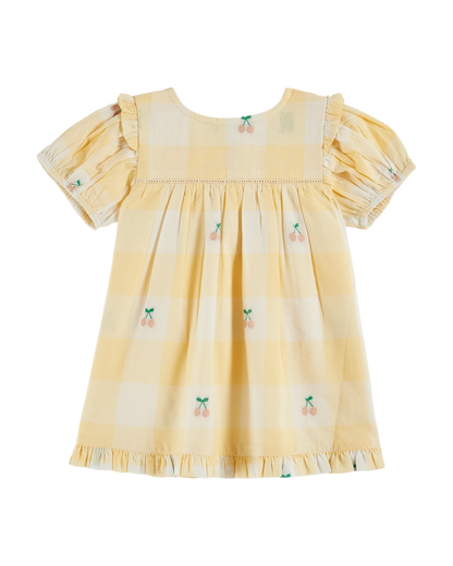 Robe bébé cerises vichy jaune