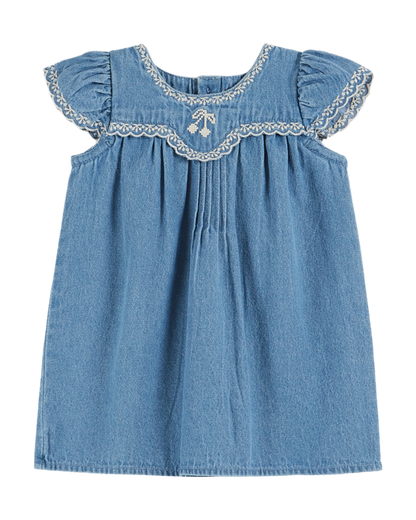 Robe bébé brodée denim clair