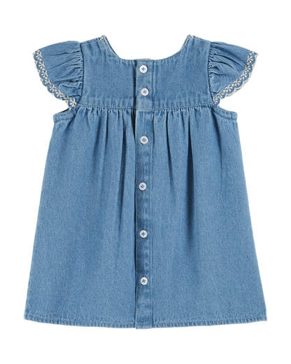 Robe bébé brodée denim clair