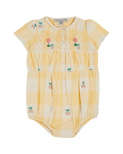 Combibloomer smocké cerises vichy jaune