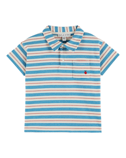 Polo coton bio rayures rouge et bleu
